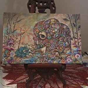 Nick Ringelstetter "Embrace" Surreal Grafitti Tattoo Baby Elephant on Canvas